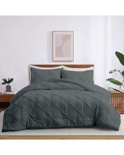 Unikome Pintuck Pinch-pleat Geometric Comforter Set In Gray