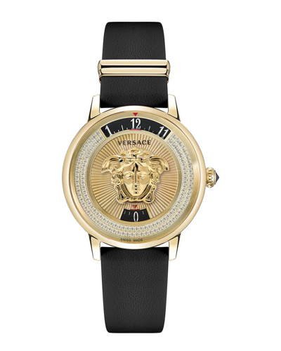 Versace Medusa Icon Diamond Quartz Gold Dial Ladies Watch Vez200722 In Black / Gold / Gold Tone