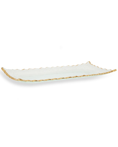 Alice Pazkus 14in Glass Oblong Tray With Gold Edge