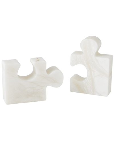 Global Views Set Of 2 Jigsaw Bookends In White