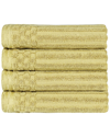 Superior Cotton Highly Absorbent Solid And Checkered Border Hand Towel Set In Gold