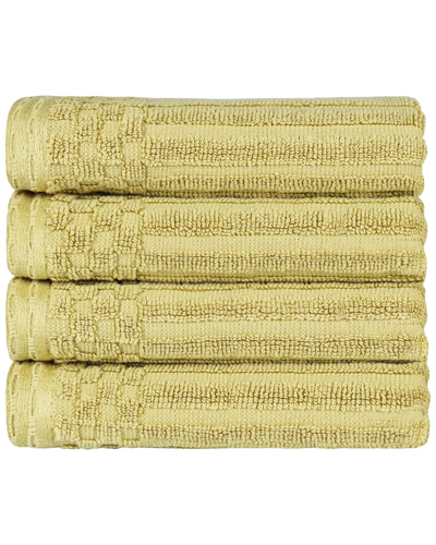 Superior Cotton Highly Absorbent Solid And Checkered Border Hand Towel Set In Green