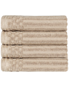 Superior Cotton Highly Absorbent Solid And Checkered Border Hand Towel Set In Ivory