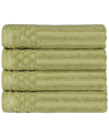 Superior Cotton Highly Absorbent Solid And Checkered Border Hand Towel Set In Green