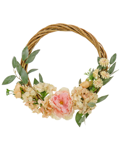 National Tree Company 19in Wild Rose And Peony Flowers Hoop Wreath In Pink