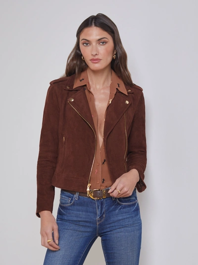 L Agence Biker Leather Jacket In Chocolate Fondant