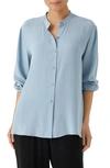 Eileen Fisher Button-down Georgette Crepe Shirt In Blue