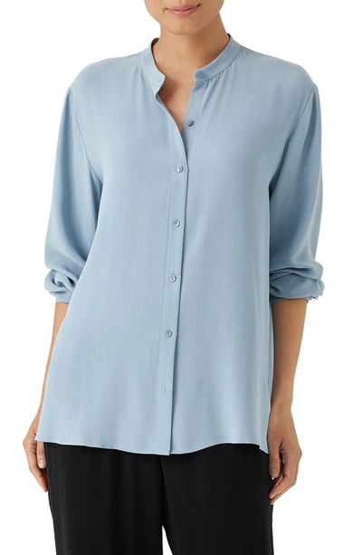 Eileen Fisher Button-down Georgette Crepe Shirt In Blue Steel