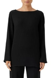 Eileen Fisher Ribbed Side-slit Boat-neck Tunic In Black