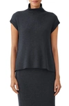Eileen Fisher Ribbed Turtleneck Wool Tank In Charcoal