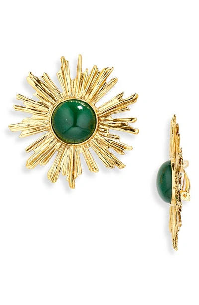 Saint Laurent Sunburst Jade Earrings In Green/ Gold