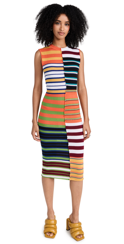 Marni Striped Patchwork Sleeveless Midi Dress In Multicoloured