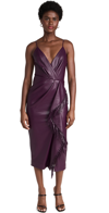 Simkhai Carlee Vegan Leather Fringe Faux-wrap Midi Dress In Plum