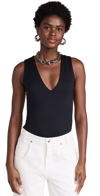 Good American Deep V-neck Scuba Knit Thong Bodysuit In Black001