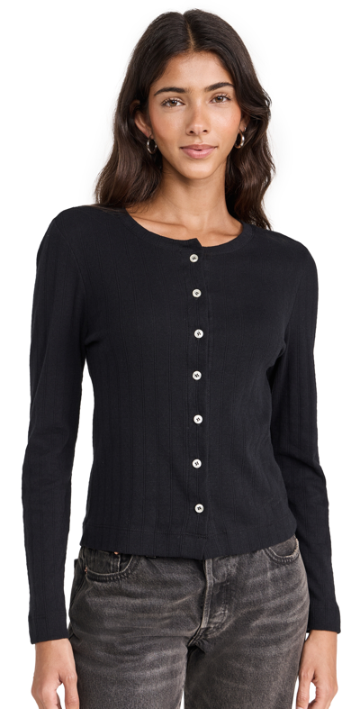 Leset Women's Classic Crewneck Pointelle Crewneck Cardigan In Black