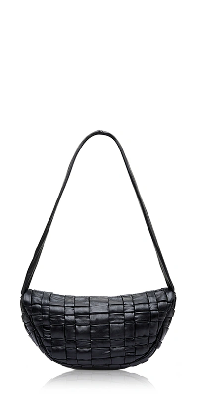 St Agni Woven Crescent Bag Black Leather