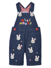 MIKI HOUSE RABBIT-EMBROIDERED COTTON OVERALLS