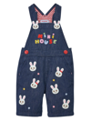 Miki House Rabbit-embroidered Cotton Overalls In Blue