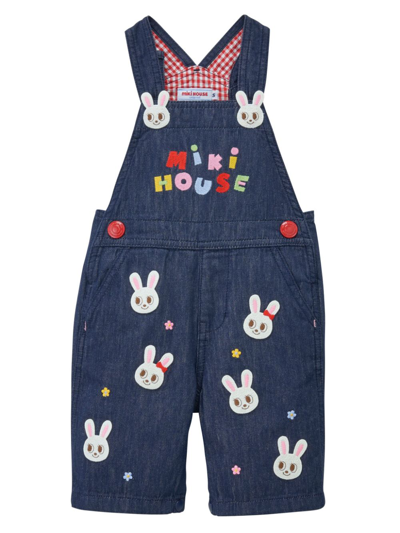 Miki House Kids' Rabbit-embroidered Cotton Overalls In Blue