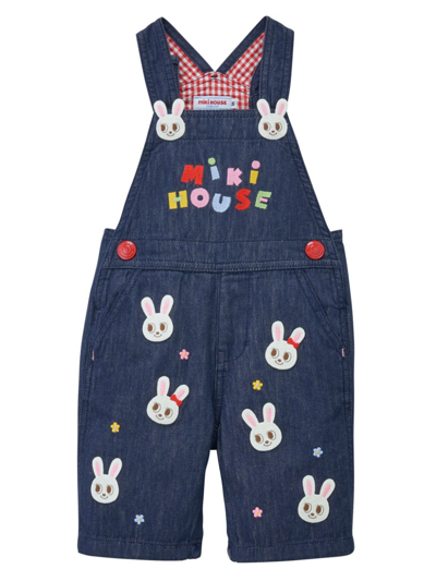 Miki House Kids' Rabbit-embroidered Cotton Dungarees In Blue