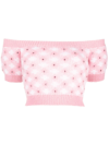 Alessandra Rich Off-shoulder Mohair-blend Checked Top In Pink