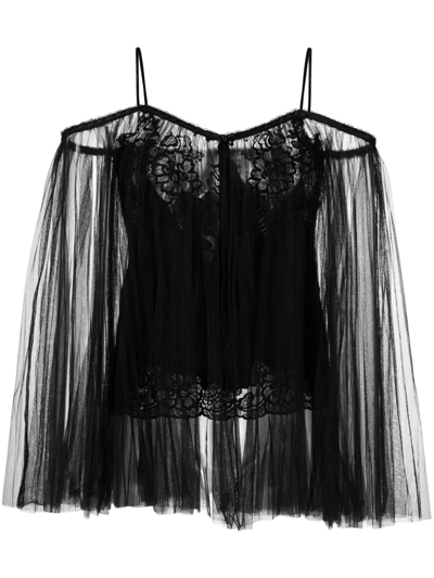 Alexander Wang Lace-embroidered Charmeuse Tunic Top In Black