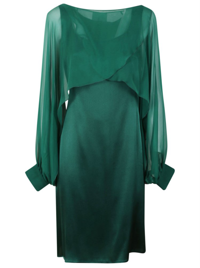 Alberta Ferretti Puff Sleeved Draped Satin Slip Dress In Green