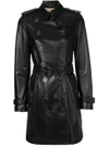 Burberry Sandringham Leather Trench Coat In Black