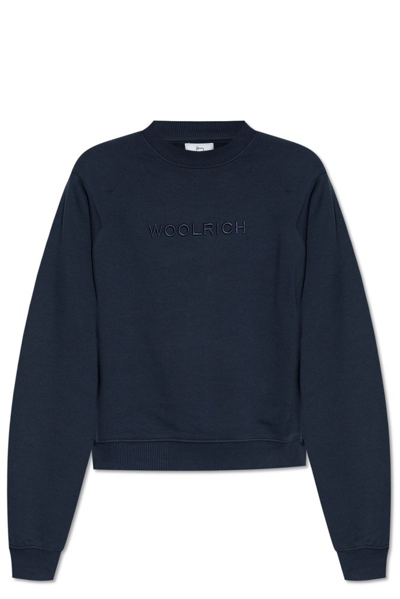 Woolrich Long Sleeved Logo Embroidered Sweatshirt In Melton_blue