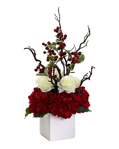 Nearly Natural Holiday Cheers Arrangement In Red