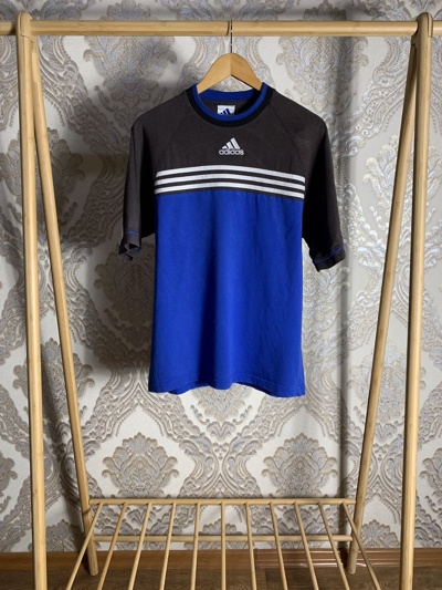 Pre-owned Adidas X Vintage Adidas T-shirt Centr Logo Big Logo 90's Y2k In Blue