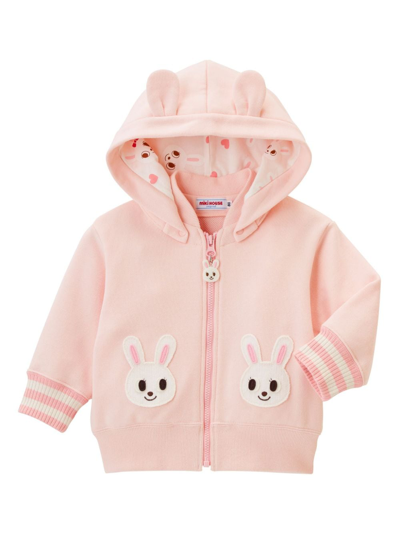 Miki House Kids' Rabbit-embroidered Cotton Hooded Jacket In Pink