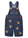 MIKI HOUSE BEAR-EMBROIDERED COTTON OVERALLS