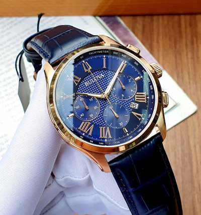 Pre-owned Bulova Classic Wilton Rose Gold Tone Blue Dial Chronograph Men's Watch 97b170