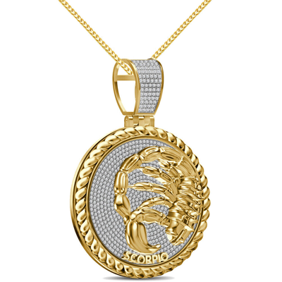Pre-owned Zodiac Genuine 1.50 Cwt. Vvs/1 Moissanite  Sign Scorpio Charm Pendant Chain Set In Yellow Gold Finish
