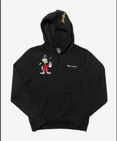 Pre-owned Champion Limited Edition  Disney's Ducktales French Terry Hoodie, Ducks With Buck In Black