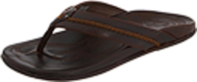 Pre-owned Olukai Mea Ola Men's Beach Sandals, Premium Leather Flip-flop Slides,... In Dk Java/dk Java