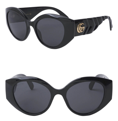 Pre-owned Gucci Matelasse 0809 Shiny Black Quilted Chunky Sunglasses Gg0809s 001 Marmont In Gray