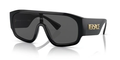Pre-owned Versace Ve4439 Gb1/87 Black Gold Dark Gray Large Shield Sunglasses Authentic