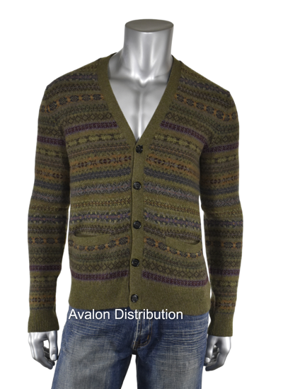Pre-owned Ralph Lauren Purple Label Green Fair Isle Cashmere Cardigan Sweater $1695