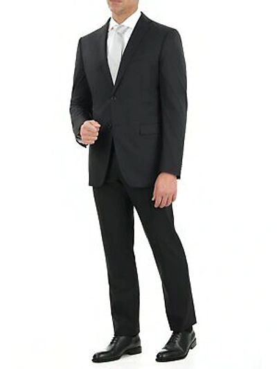 Pre-owned John Varvatos Mens Slim Fit Black Tonal Striped Two Button Wool Blend Suit
