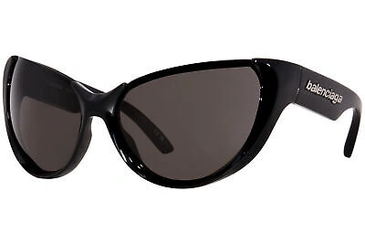 Pre-owned Balenciaga Bb0201s 001 Sunglasses Women's Black/grey Lenses Cat Eye Shape 65-mm In Gray