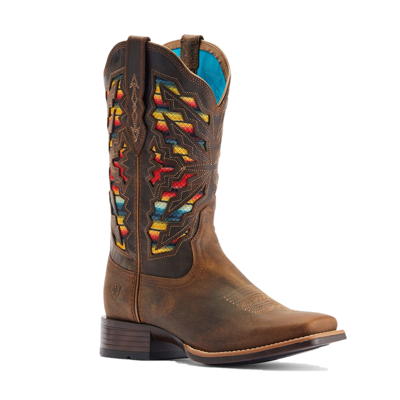 Pre-owned Ariat ® Ladies Laney Venttek™ 360° Serape Inlay Brown Boots 10044444 In Multicolor, Brown