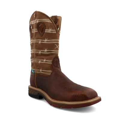 Pre-owned Twisted X Boots Twisted X Men's Barbwire Rustic Brown & Lion Tan Square Toe Boots Mxbaw05