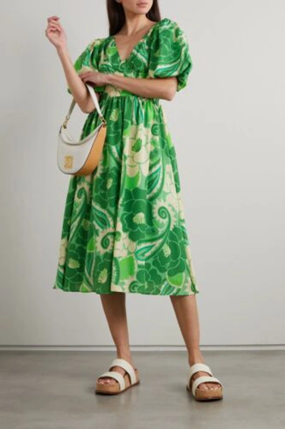 Pre-owned Farm Rio Tropical Groove Bustier Dress Green/beige Sz L, M