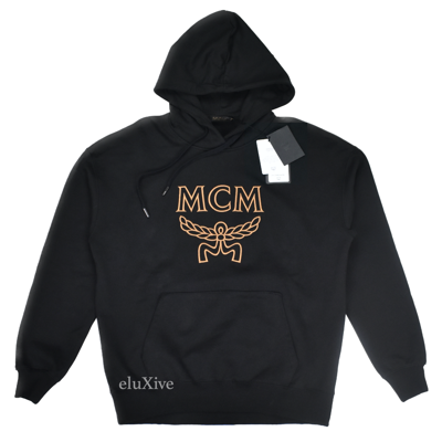 Pre-owned Mcm $480  Black Cotton Logo Embroidered Sweatshirt Hoodie Men's M Authentic