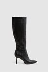 Reiss Gracyn - Black Leather Knee High Heeled Boots, Uk 7 Eu 40