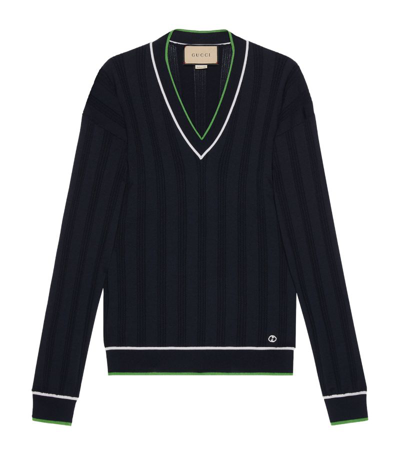 Gucci V-neck Wool-blend Sweater In Black