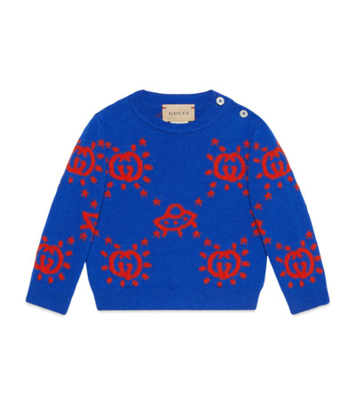 Gucci Babies' Wool Ufo Jumper In Blue