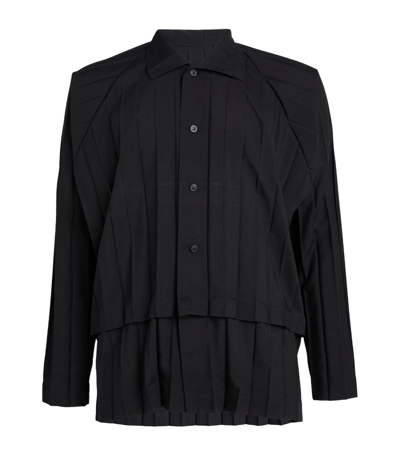 Issey Miyake Pleated Double-edge Short-sleeve Shirt In Black